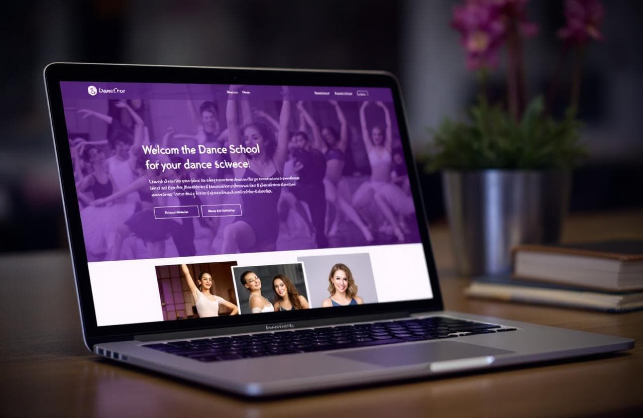 Dance school website on a laptop