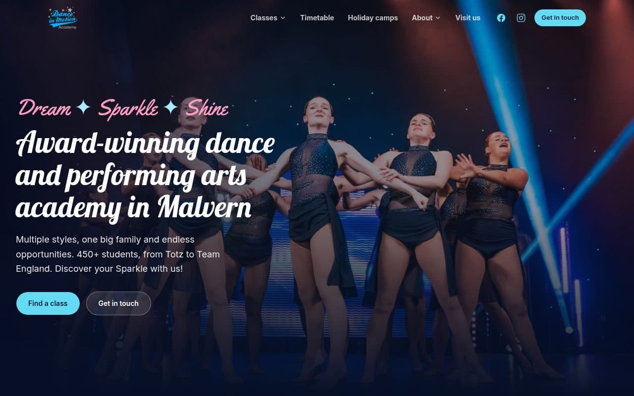 Dance in Motion Academy website